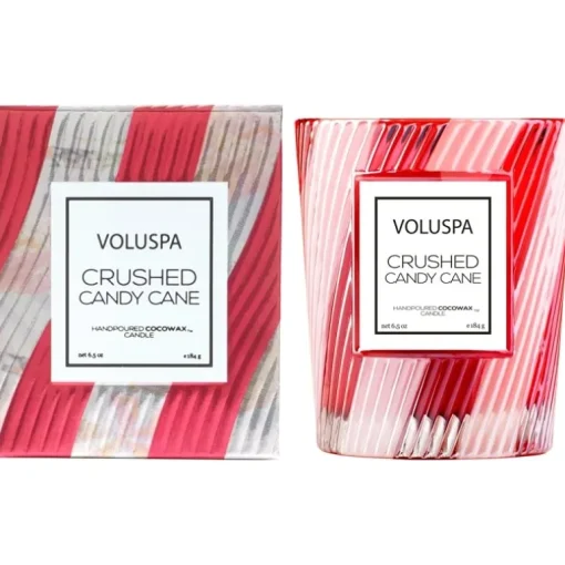 Voluspa Crushed Candy Cane Textured Glass Candle 184g