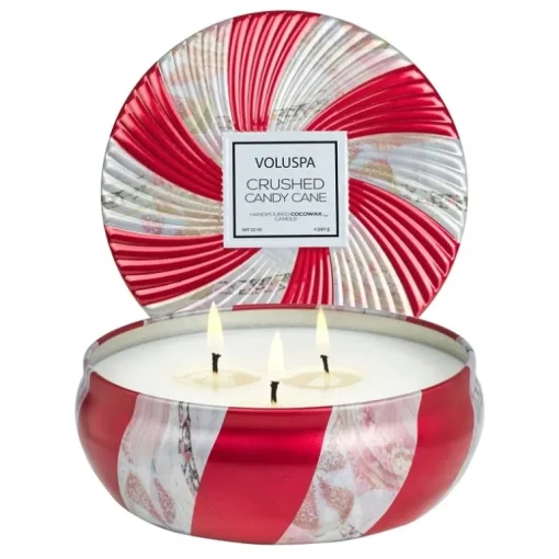 Voluspa Crushed Candy Cane 3-wick Tin Candle