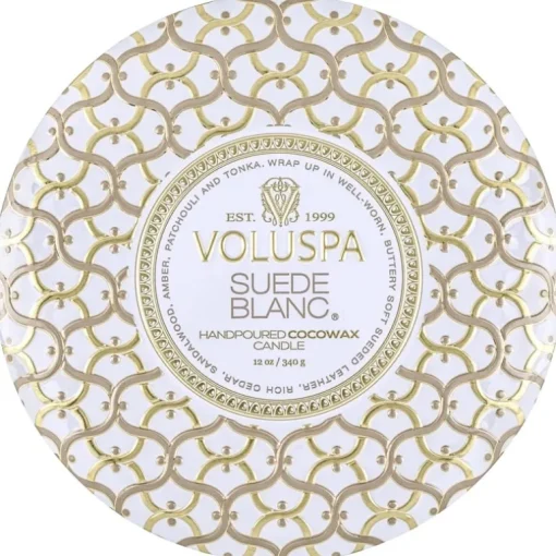 Voluspa 3-Wick Candle Decorative Tin Suede Blanc 340g