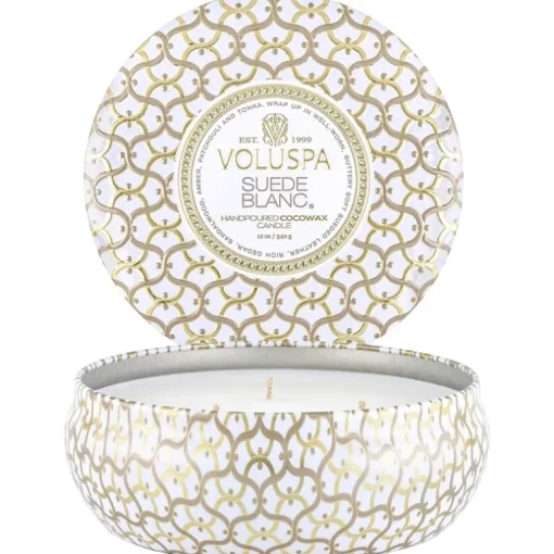 Voluspa 3-Wick Candle Decorative Tin Suede Blanc 340g