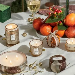 Voluspa 3-Wick Candle Decorative Tin Gilt Pomander & Hinoki 340g