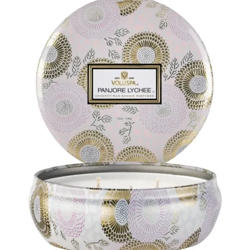 Voluspa 3-Wick Candle Decorative Tin Panjore Lychee 340g
