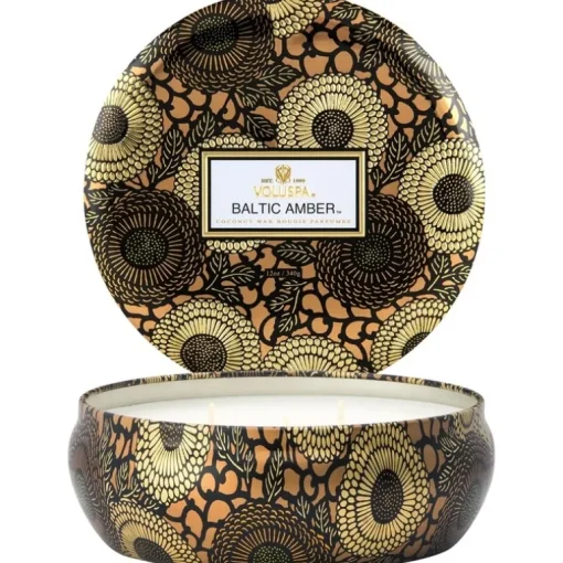 Voluspa 3-Wick Candle Decorative Tin Baltic Amber 340g